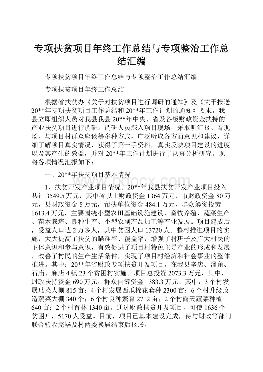 专项扶贫项目年终工作总结与专项整治工作总结汇编.docx