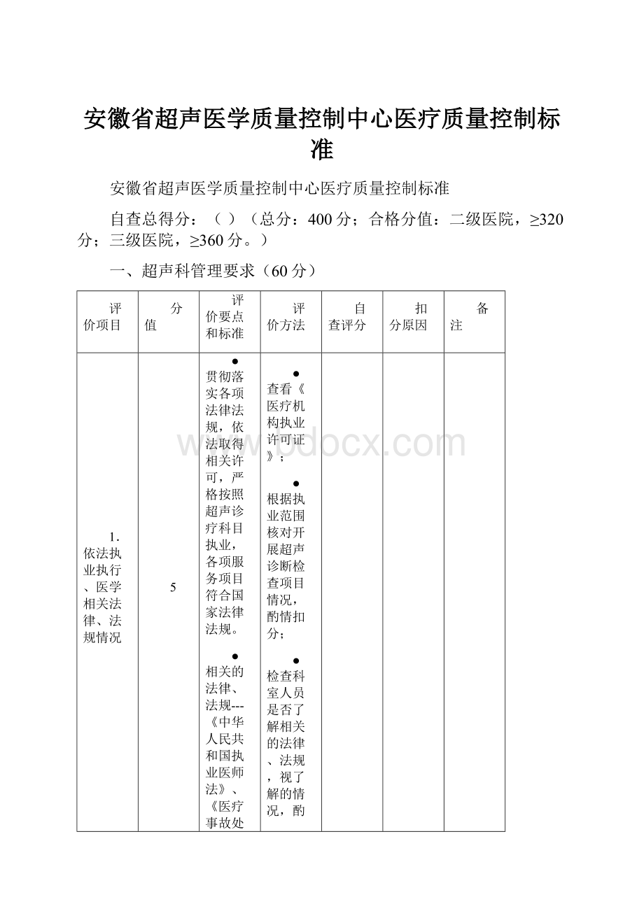 安徽省超声医学质量控制中心医疗质量控制标准.docx_第1页