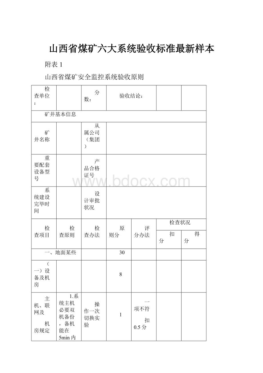 山西省煤矿六大系统验收标准最新样本.docx