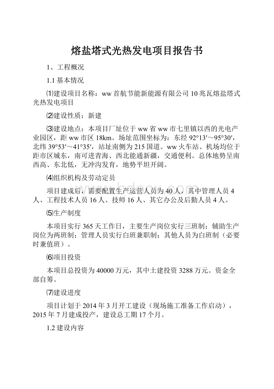 熔盐塔式光热发电项目报告书.docx