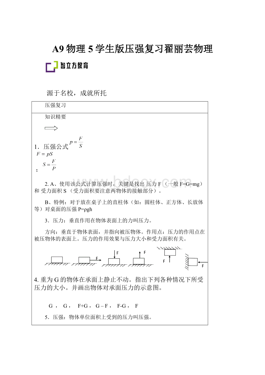 A9物理5学生版压强复习翟丽芸物理.docx_第1页