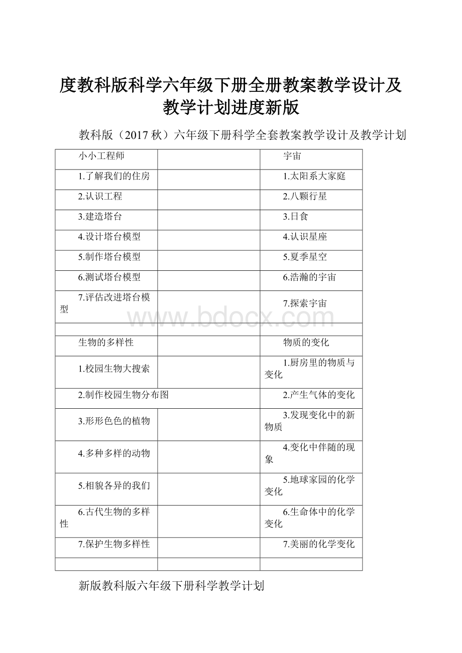 度教科版科学六年级下册全册教案教学设计及教学计划进度新版.docx