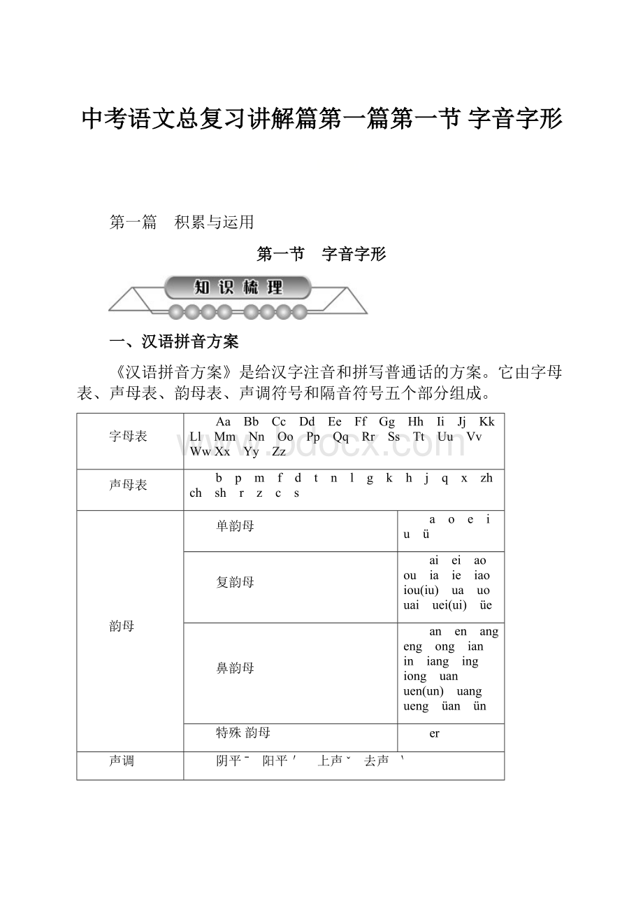 中考语文总复习讲解篇第一篇第一节 字音字形.docx