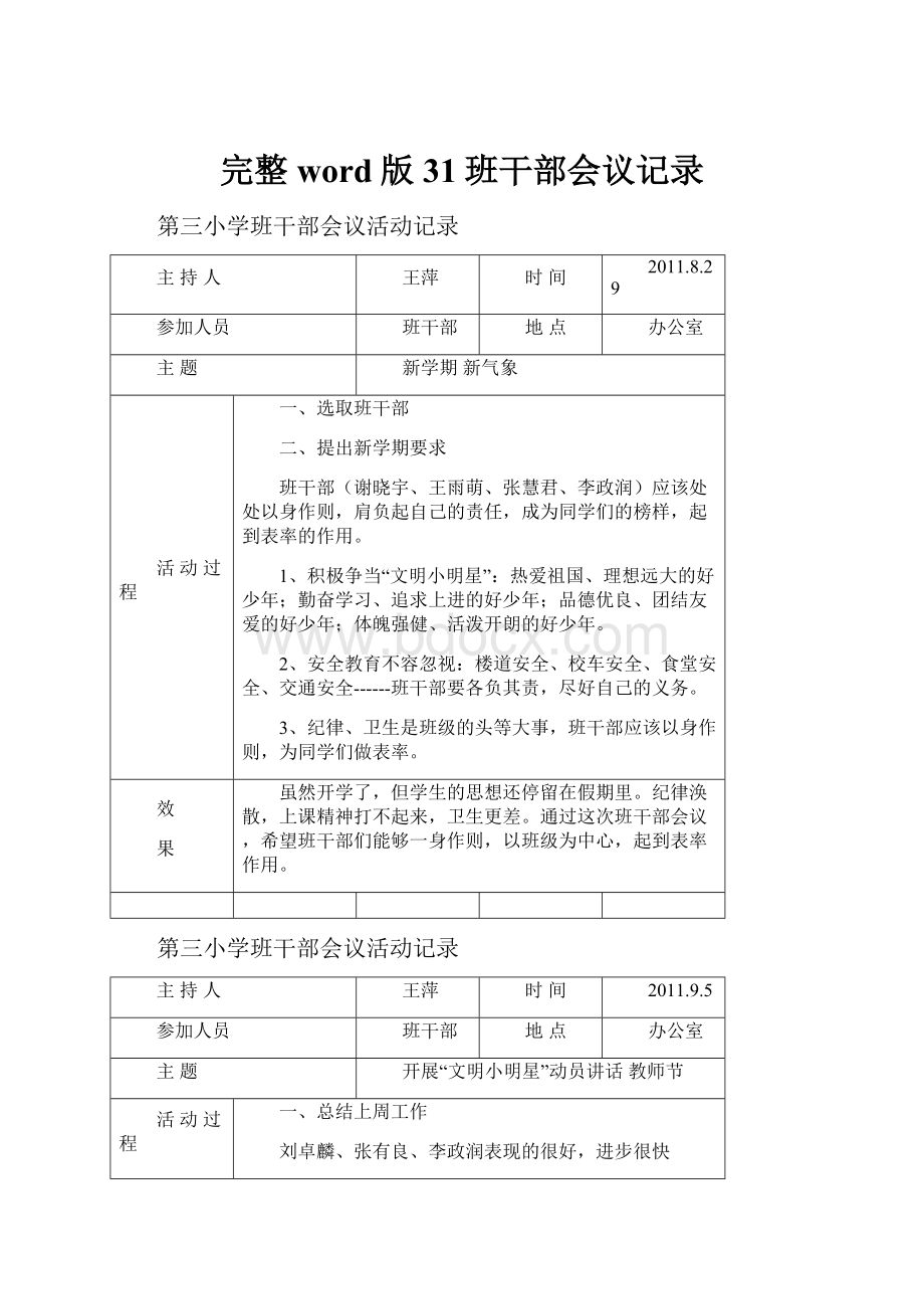 完整word版31班干部会议记录.docx_第1页