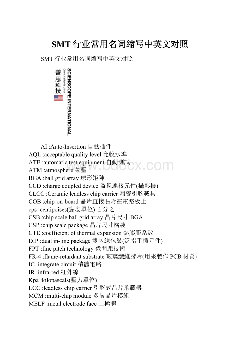 SMT行业常用名词缩写中英文对照.docx