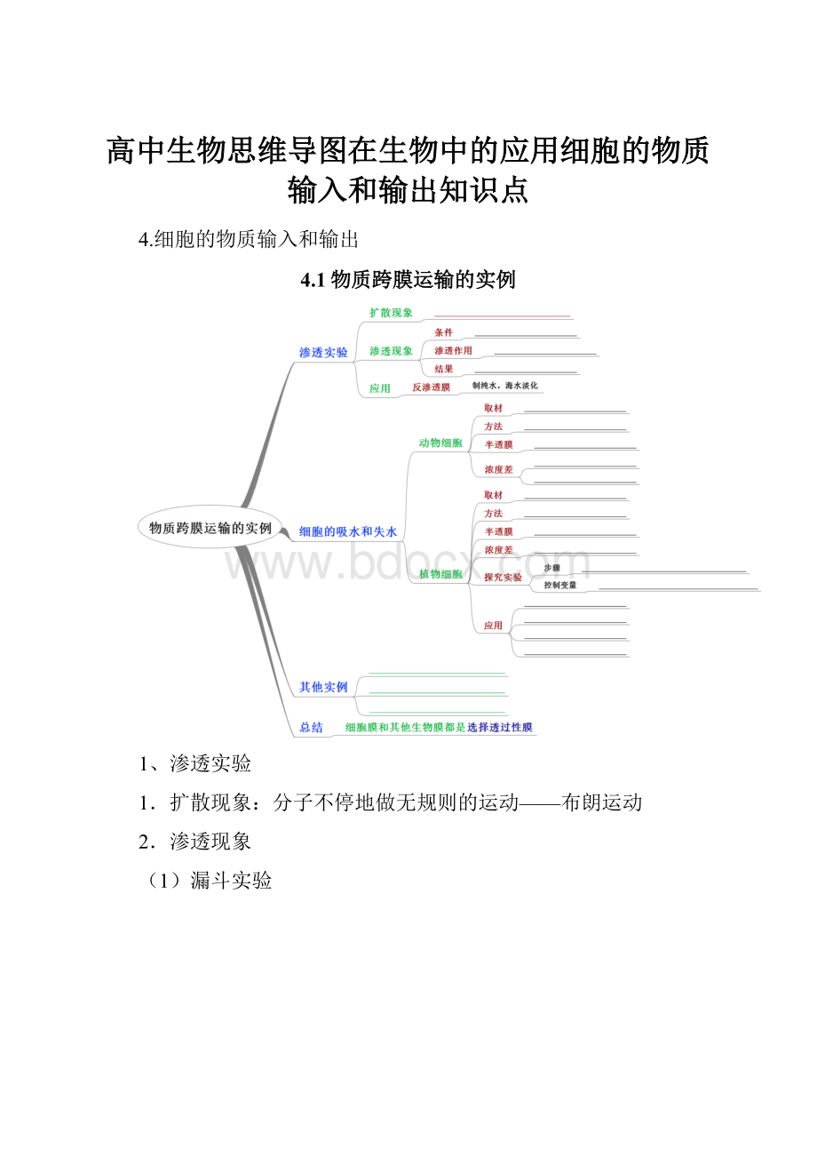 高中生物思维导图在生物中的应用细胞的物质输入和输出知识点.docx_第1页