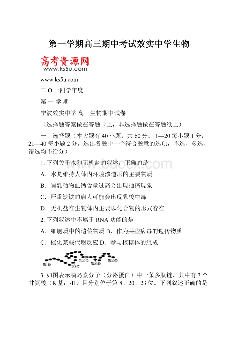 第一学期高三期中考试效实中学生物.docx