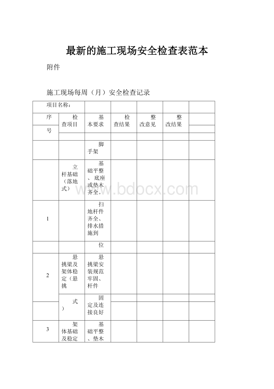 最新的施工现场安全检查表范本.docx_第1页