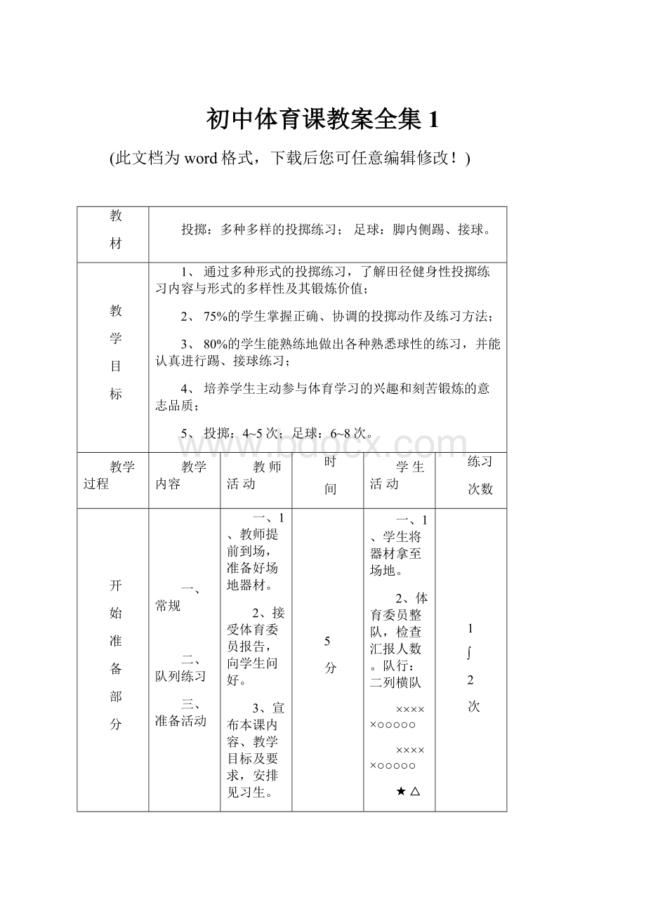 初中体育课教案全集1.docx_第1页