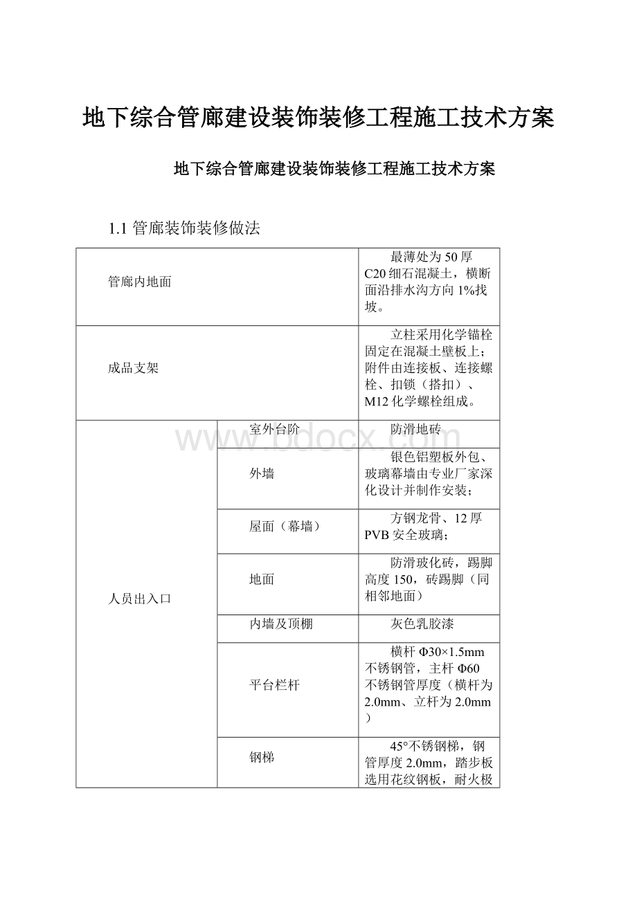 地下综合管廊建设装饰装修工程施工技术方案.docx_第1页