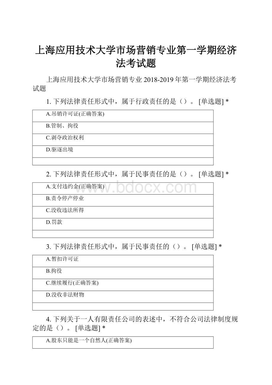 上海应用技术大学市场营销专业第一学期经济法考试题.docx_第1页