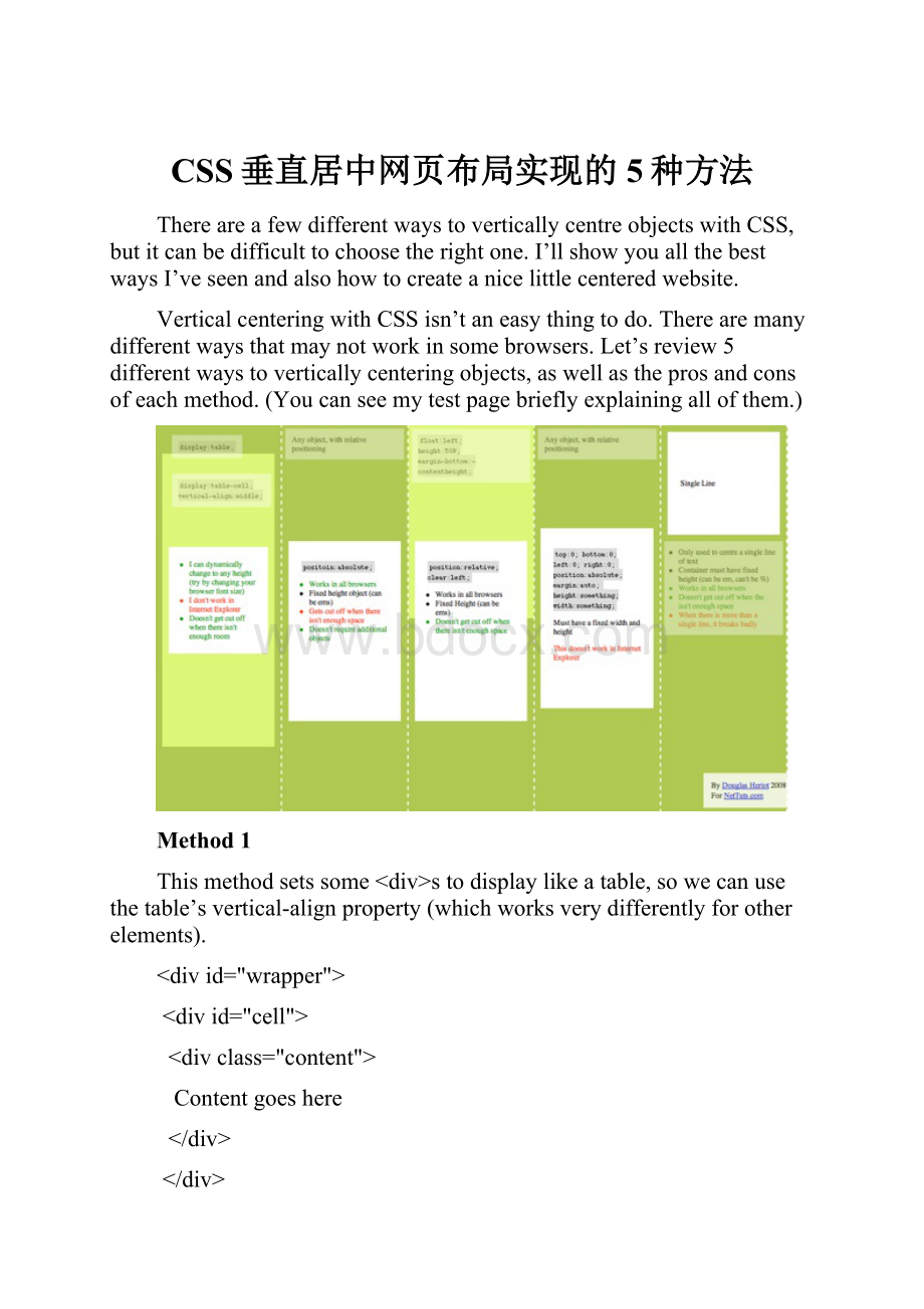 CSS垂直居中网页布局实现的5种方法.docx