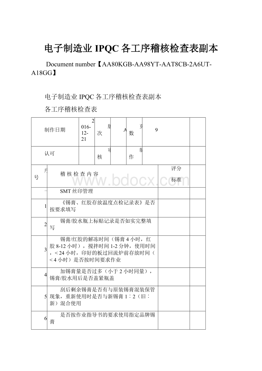 电子制造业IPQC各工序稽核检查表副本.docx