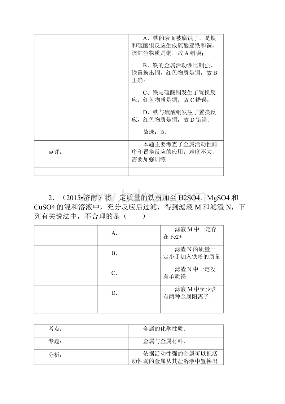 化学中考试题金属的化学性质含答案.docx_第2页