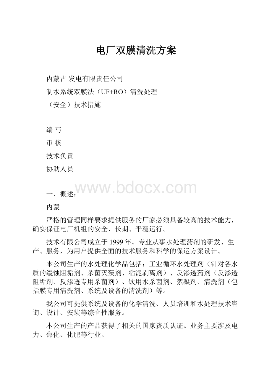 电厂双膜清洗方案.docx_第1页