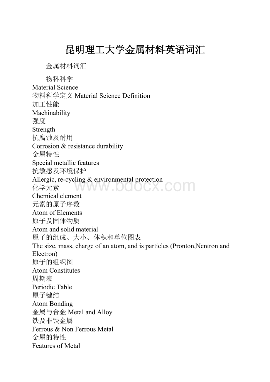 昆明理工大学金属材料英语词汇.docx