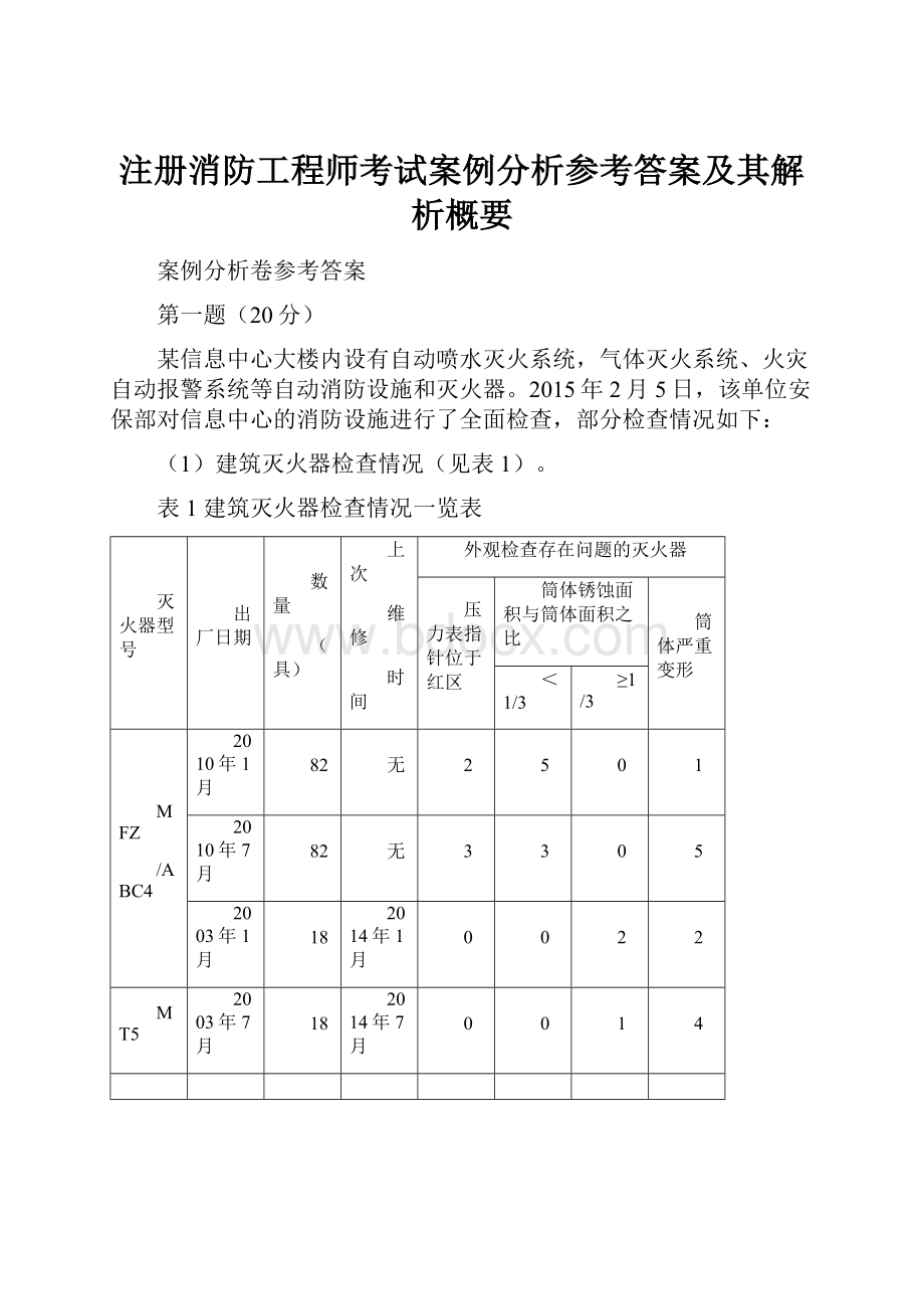 注册消防工程师考试案例分析参考答案及其解析概要.docx_第1页