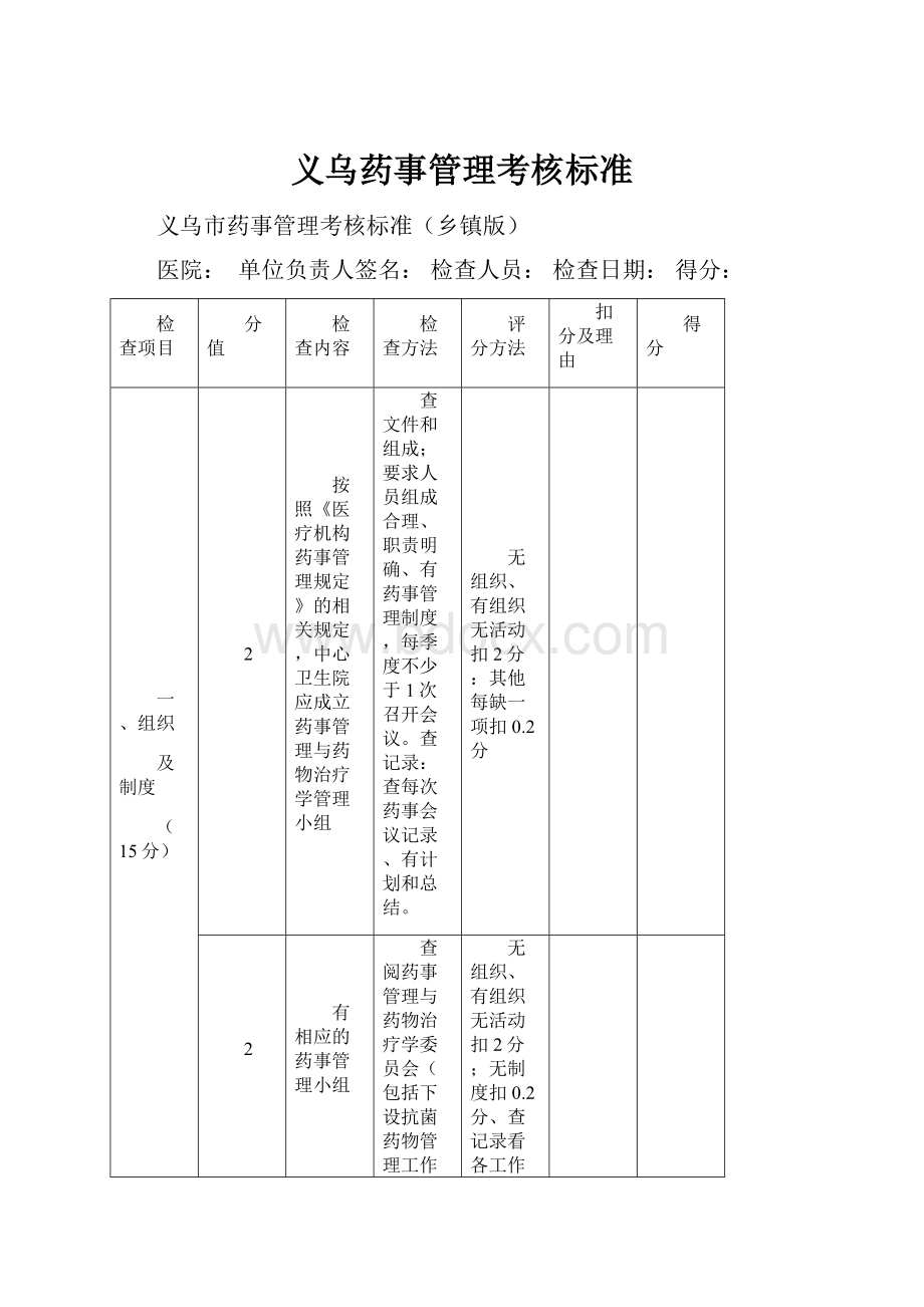 义乌药事管理考核标准.docx