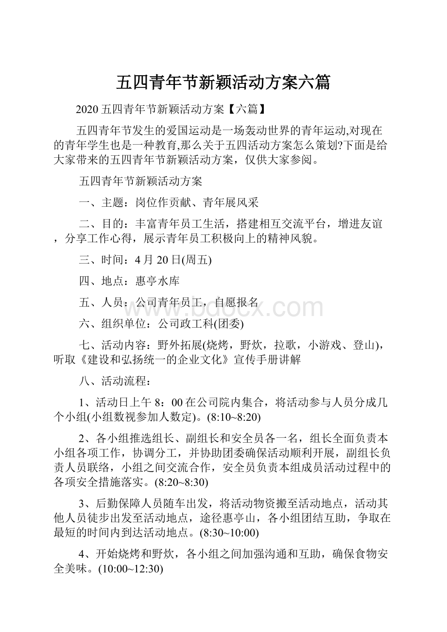 五四青年节新颖活动方案六篇.docx