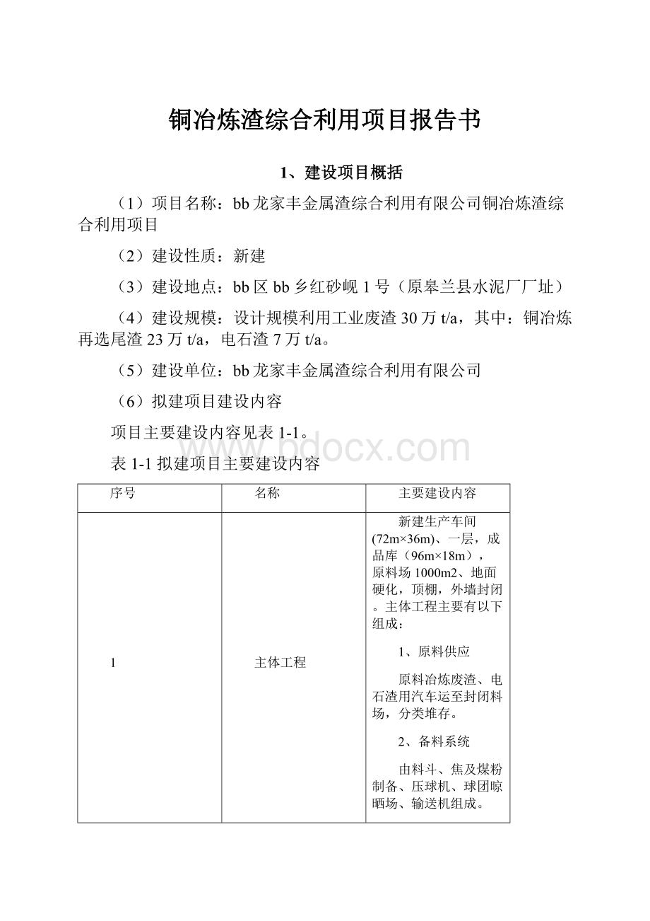 铜冶炼渣综合利用项目报告书.docx