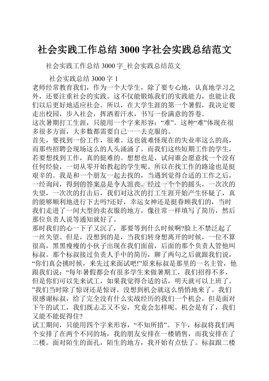 社会实践工作总结3000字社会实践总结范文.docx