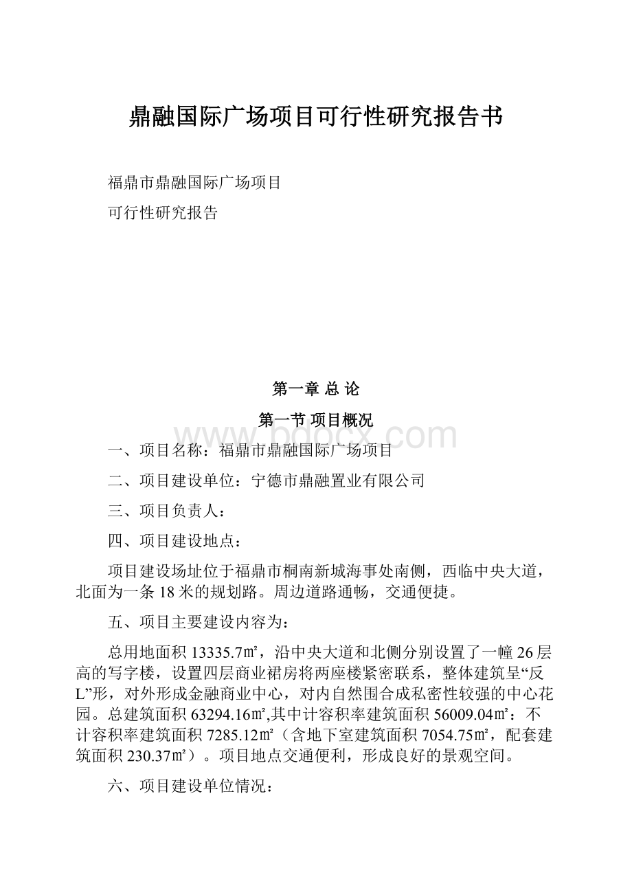 鼎融国际广场项目可行性研究报告书.docx_第1页