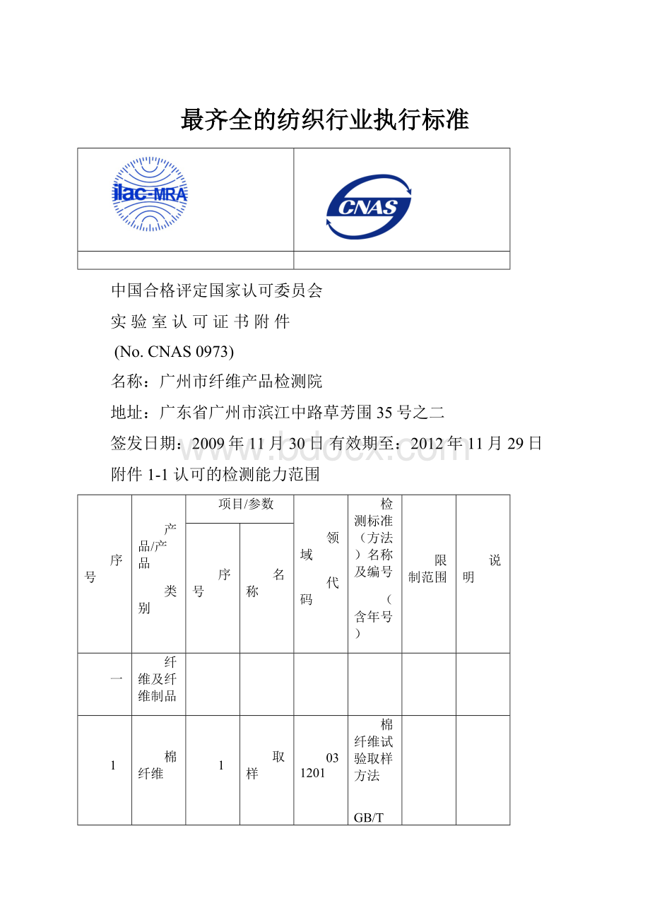 最齐全的纺织行业执行标准.docx_第1页