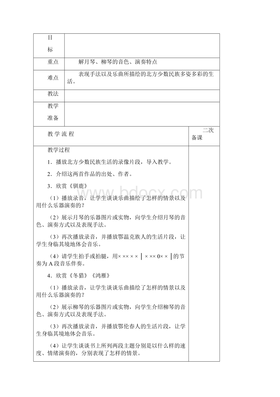 最新人教版五年级下册音乐教案表格版石明松.docx_第3页