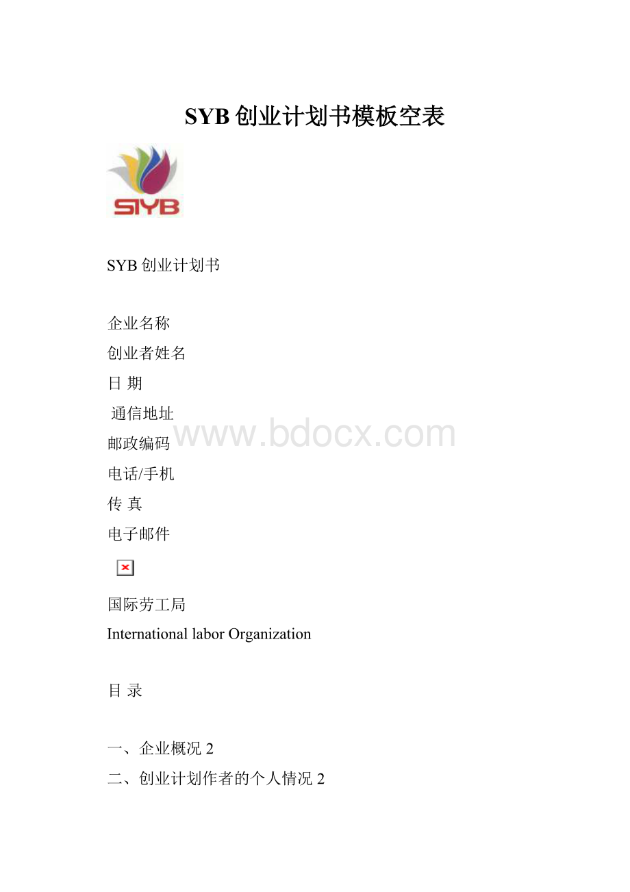 SYB创业计划书模板空表.docx