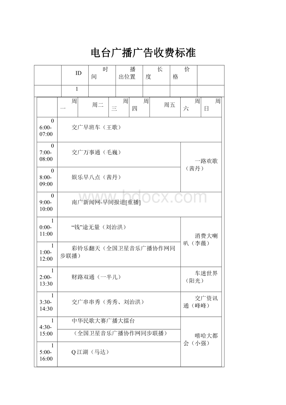 电台广播广告收费标准.docx_第1页