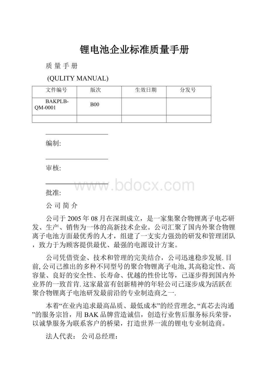 锂电池企业标准质量手册.docx