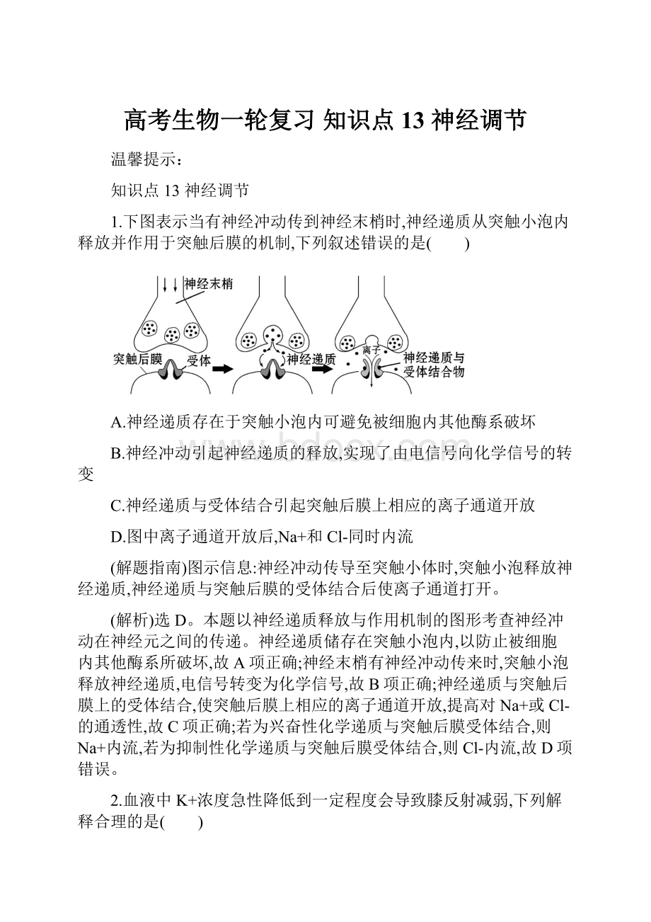 高考生物一轮复习知识点13 神经调节.docx_第1页