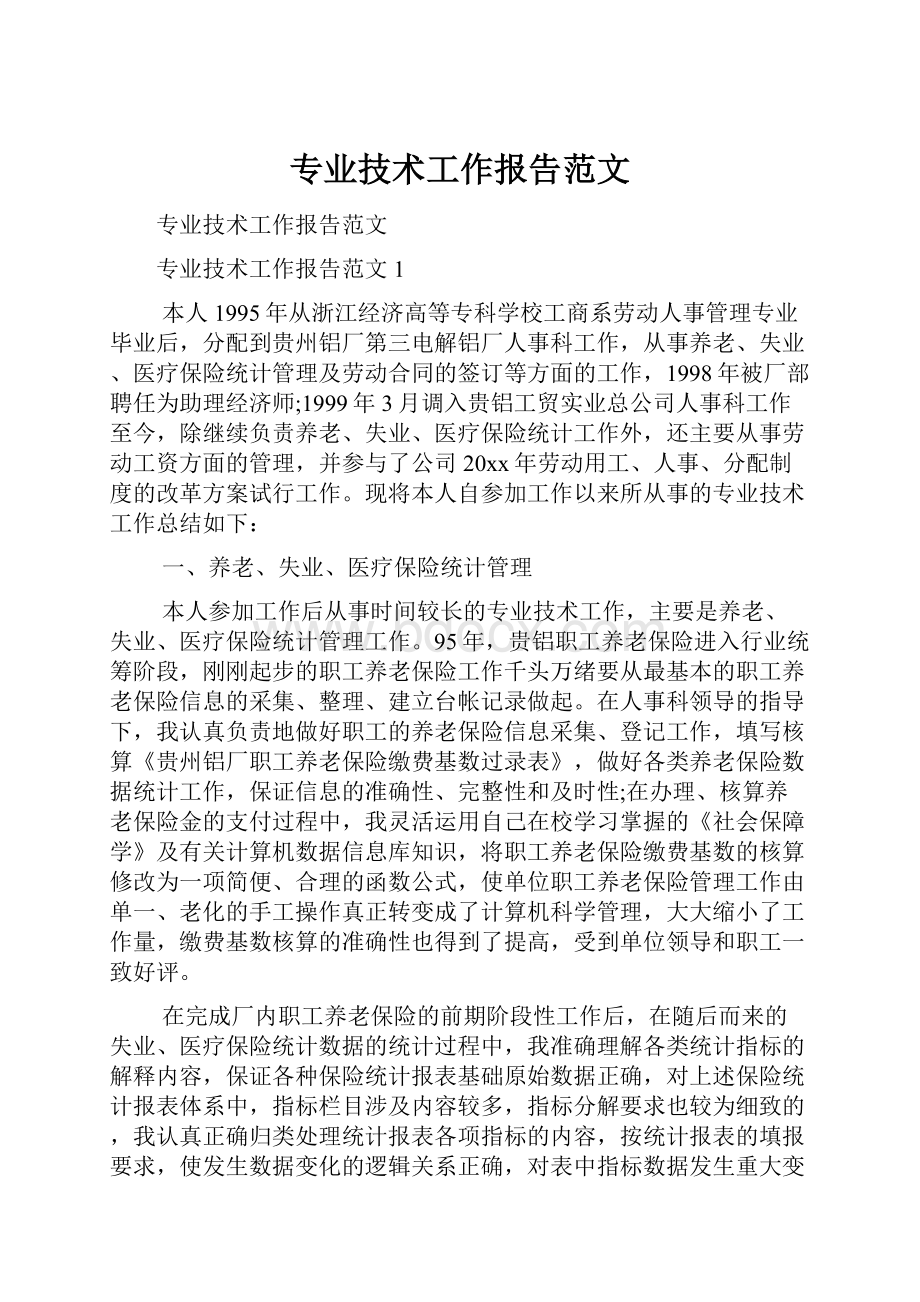 专业技术工作报告范文.docx