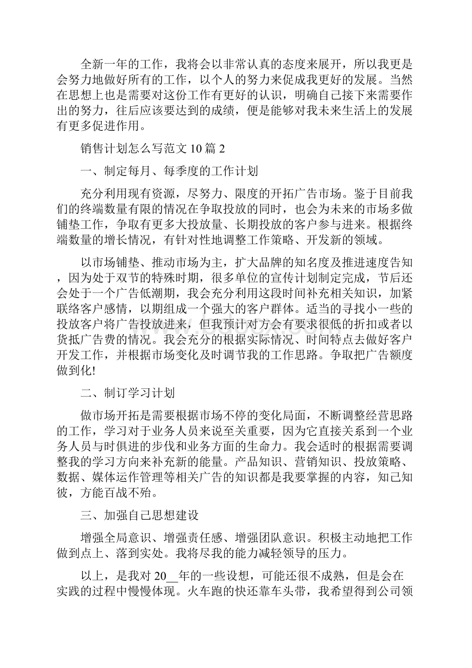 销售计划怎么写范文10篇完整版.docx_第2页