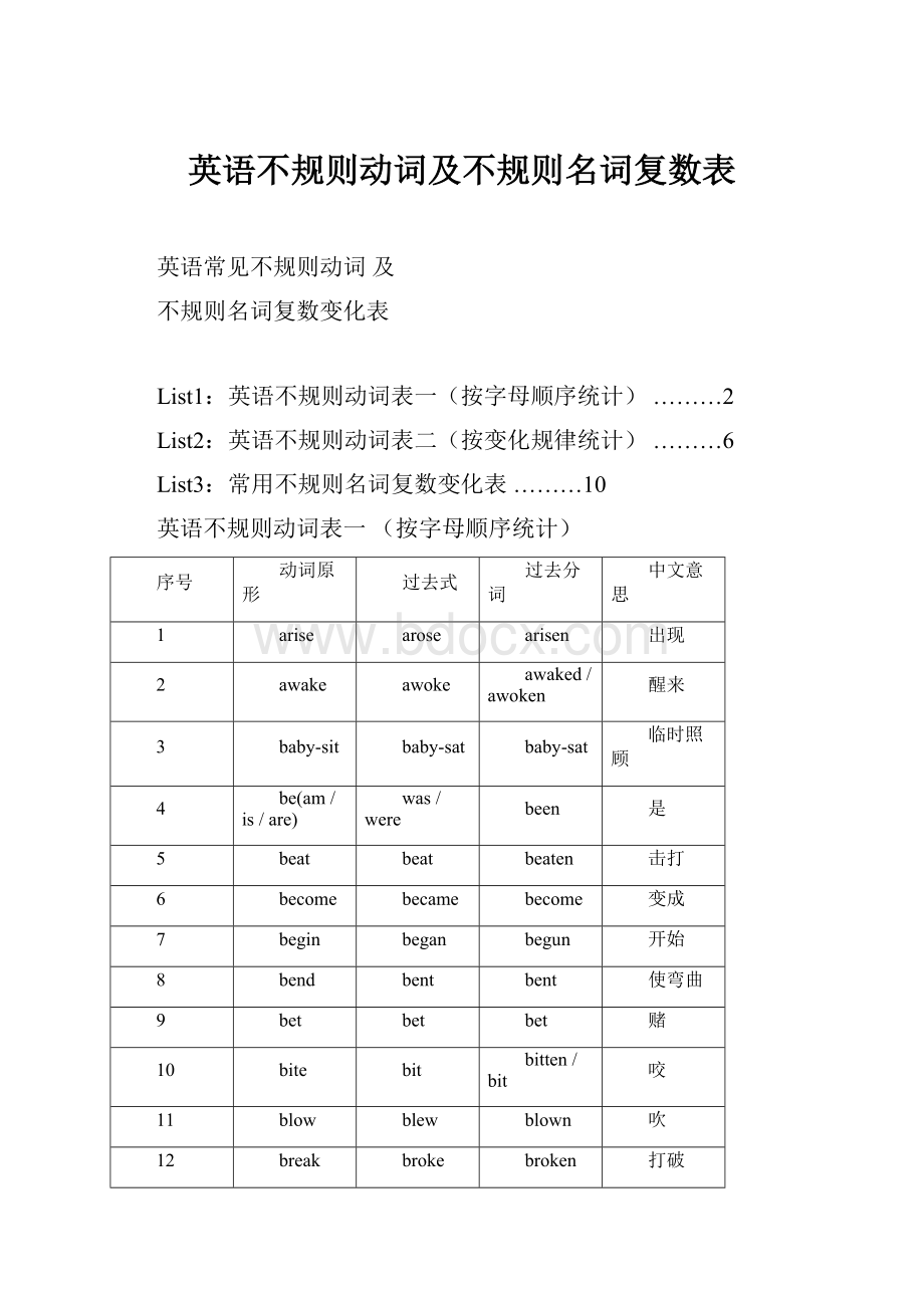 英语不规则动词及不规则名词复数表.docx