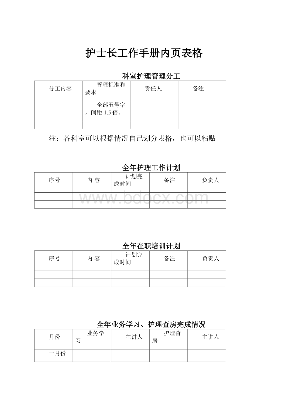 护士长工作手册内页表格.docx