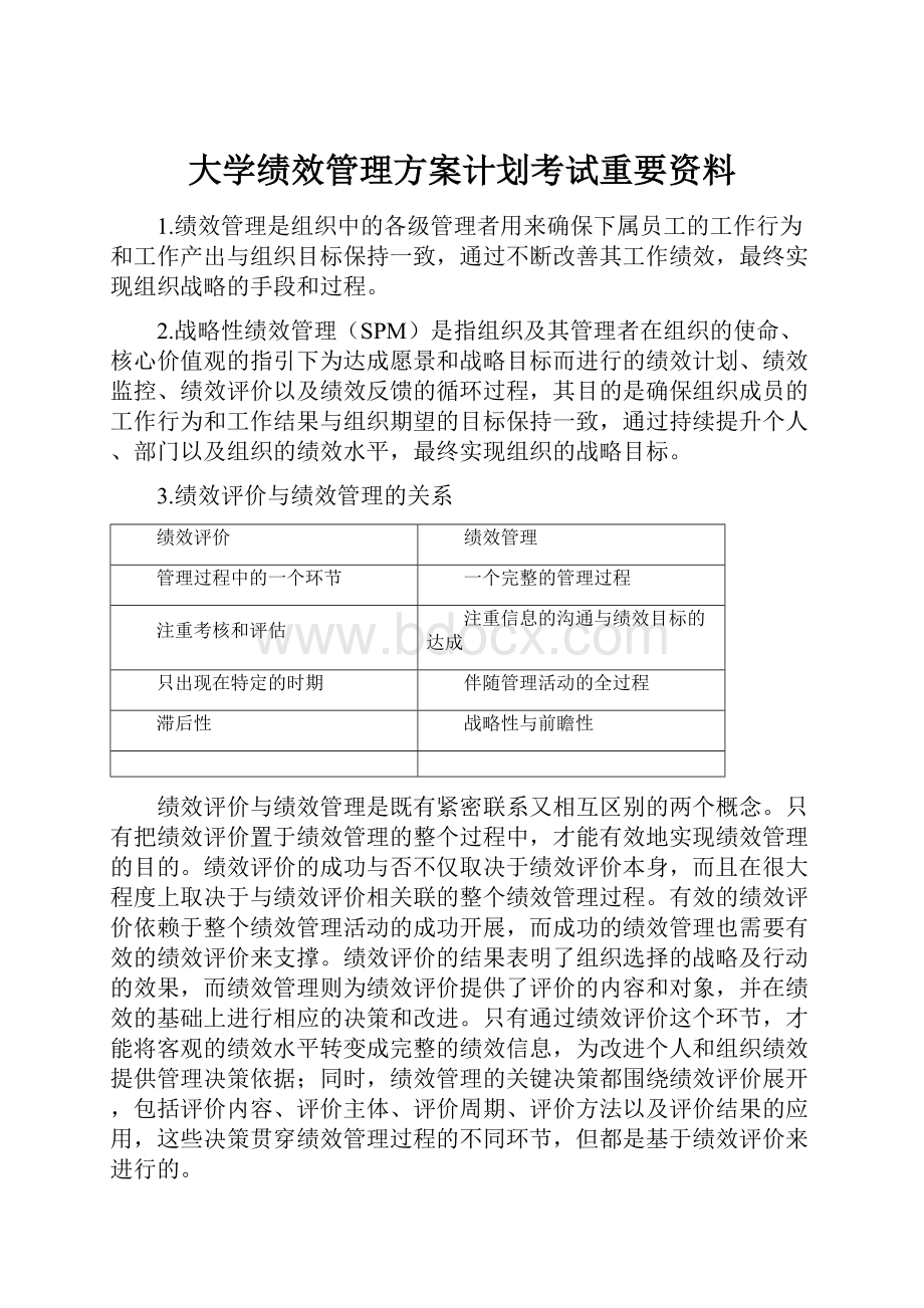 大学绩效管理方案计划考试重要资料.docx