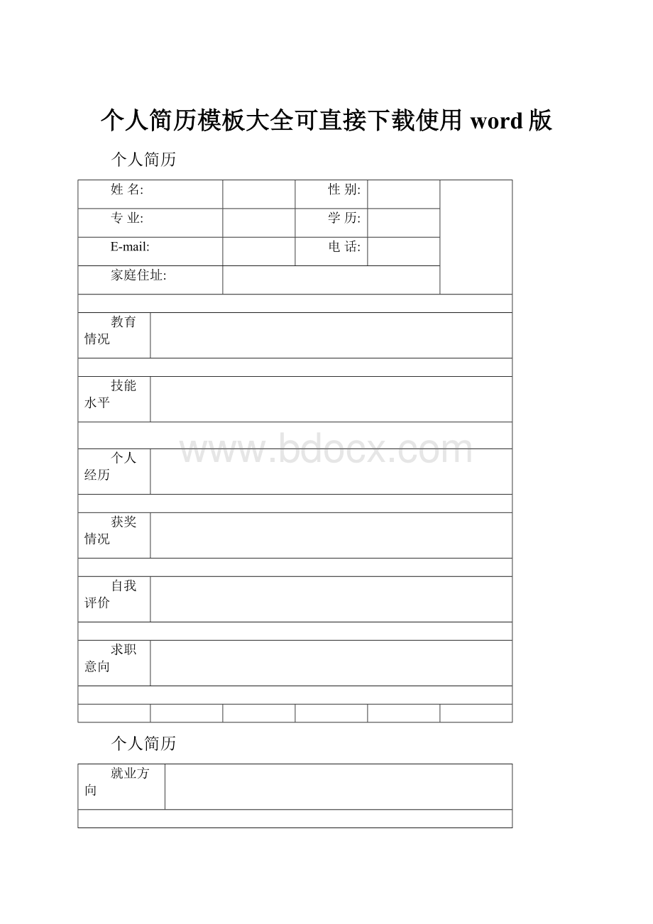 个人简历模板大全可直接下载使用word版.docx_第1页