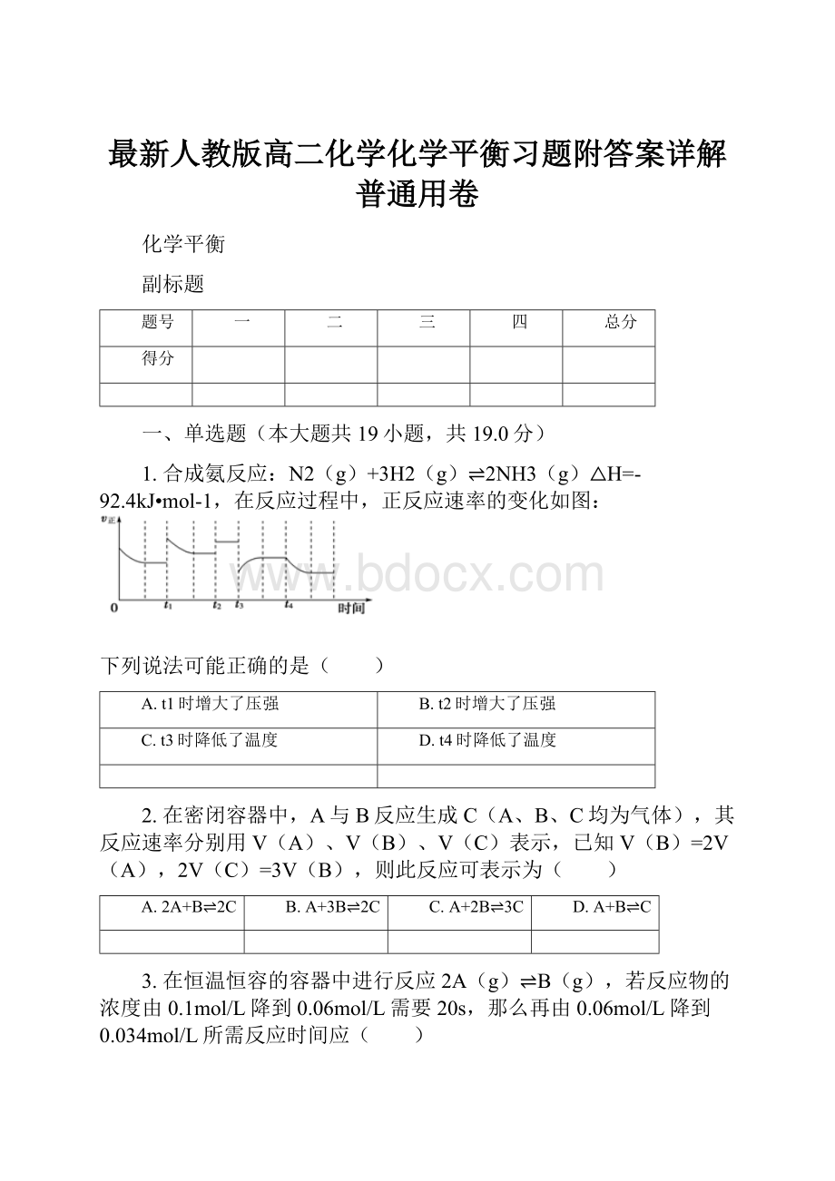 最新人教版高二化学化学平衡习题附答案详解普通用卷.docx_第1页