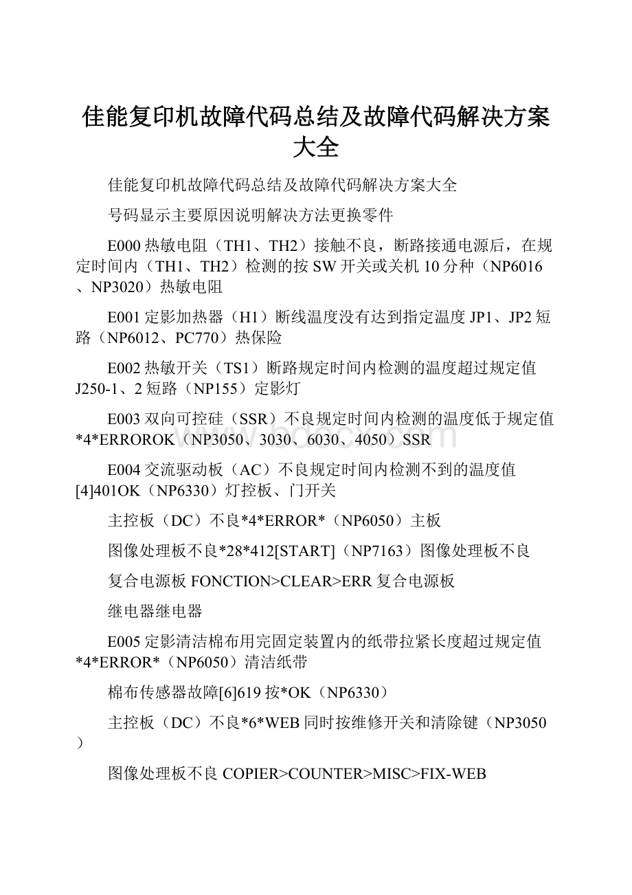 佳能复印机故障代码总结及故障代码解决方案大全.docx_第1页