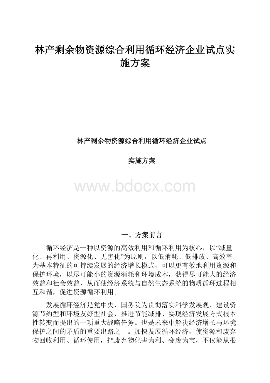 林产剩余物资源综合利用循环经济企业试点实施方案.docx