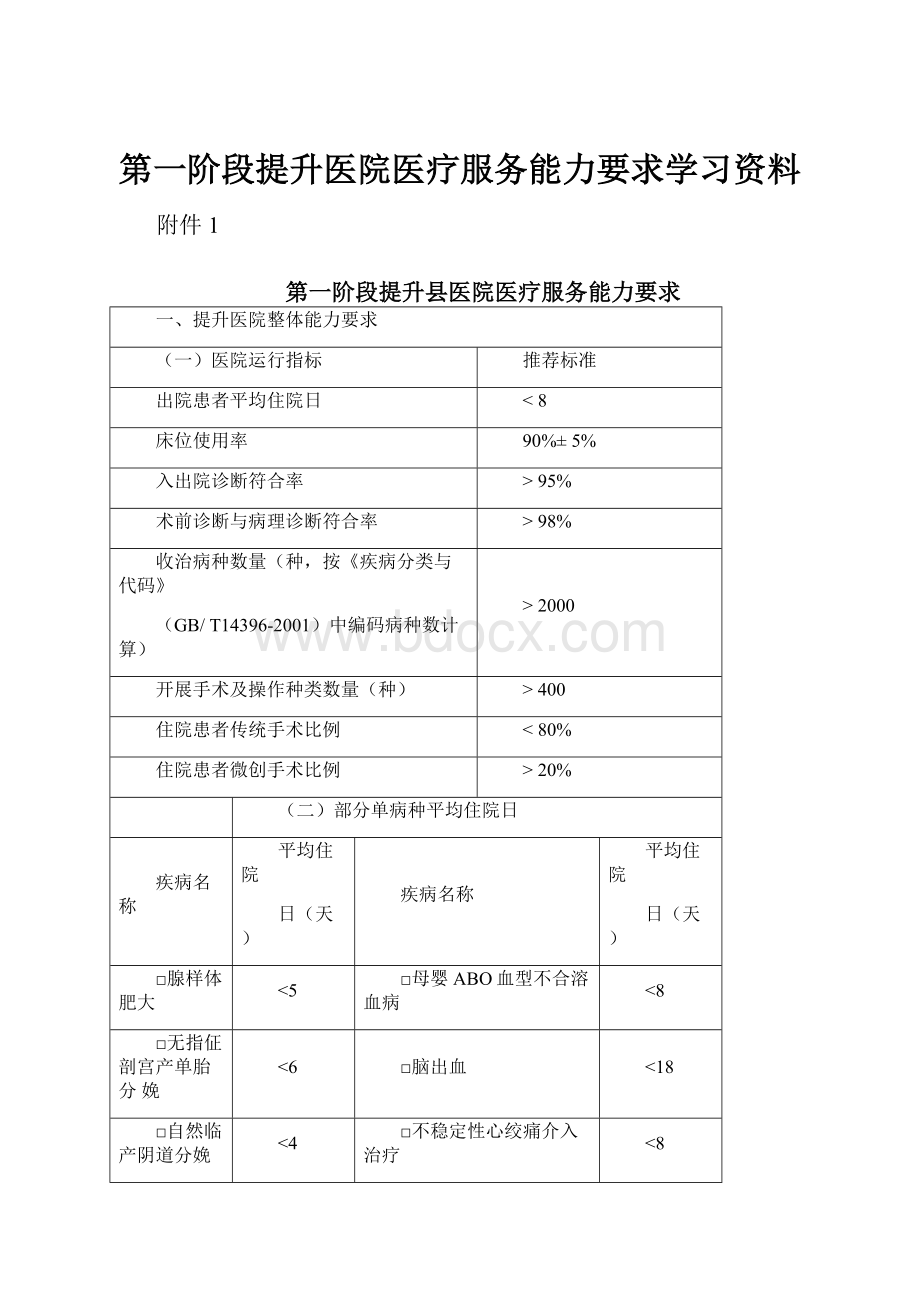 第一阶段提升医院医疗服务能力要求学习资料.docx