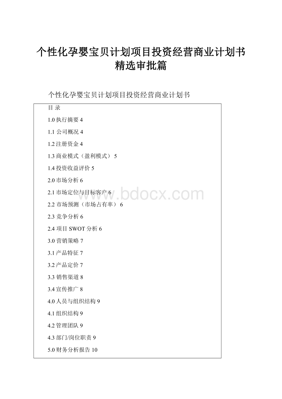 个性化孕婴宝贝计划项目投资经营商业计划书精选审批篇.docx