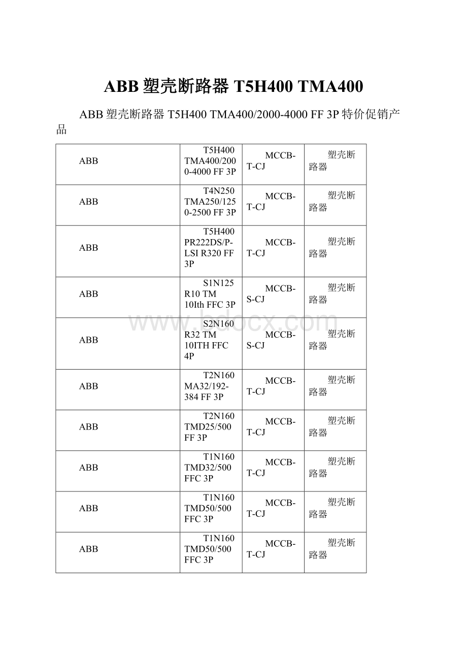 ABB塑壳断路器T5H400 TMA400.docx