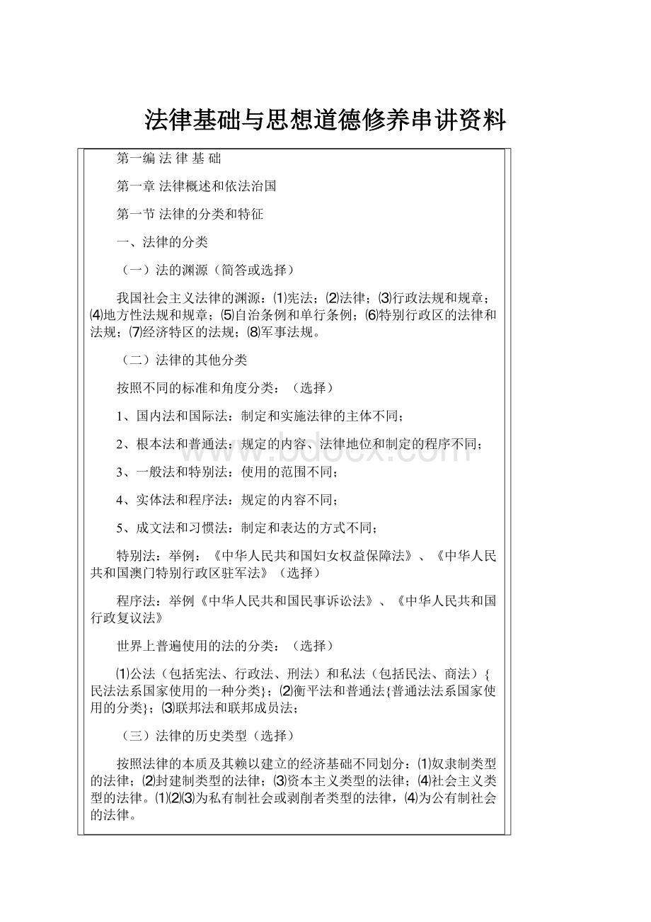 法律基础与思想道德修养串讲资料.docx