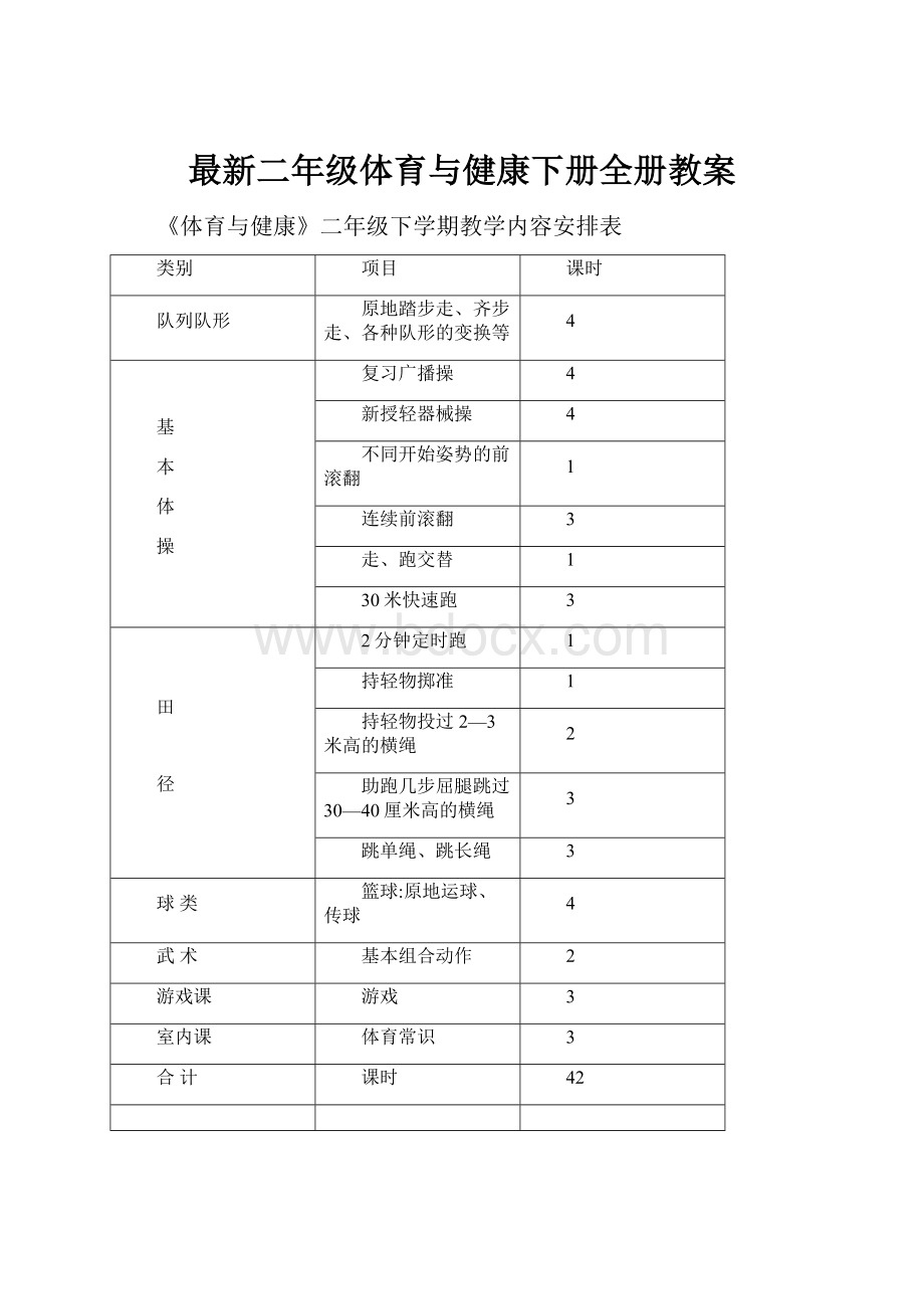 最新二年级体育与健康下册全册教案.docx