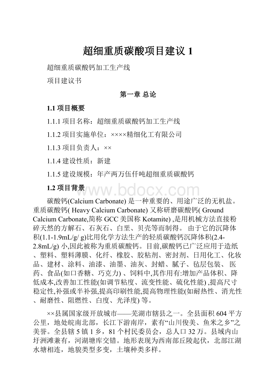 超细重质碳酸项目建议1.docx