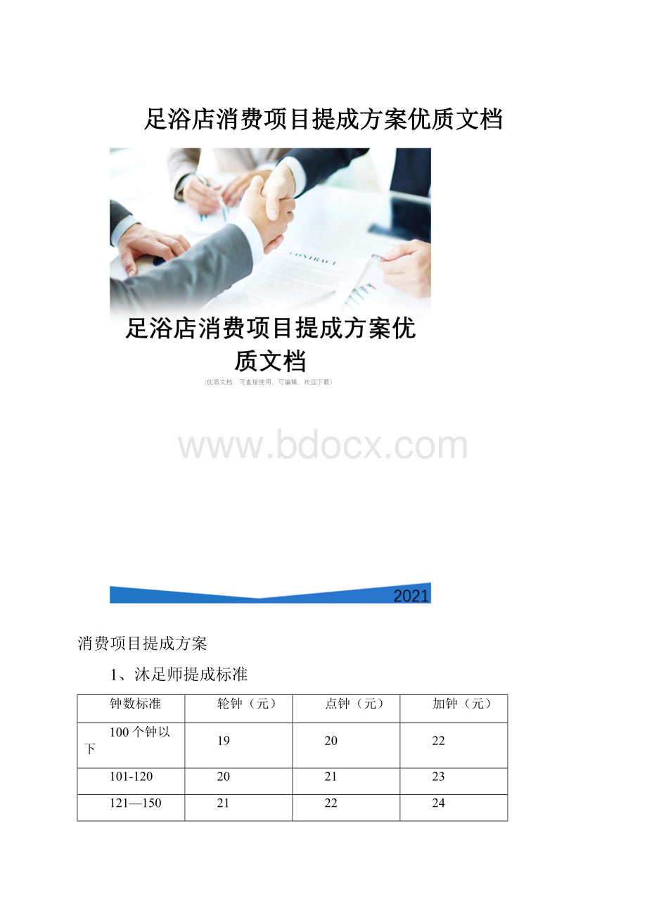 足浴店消费项目提成方案优质文档.docx