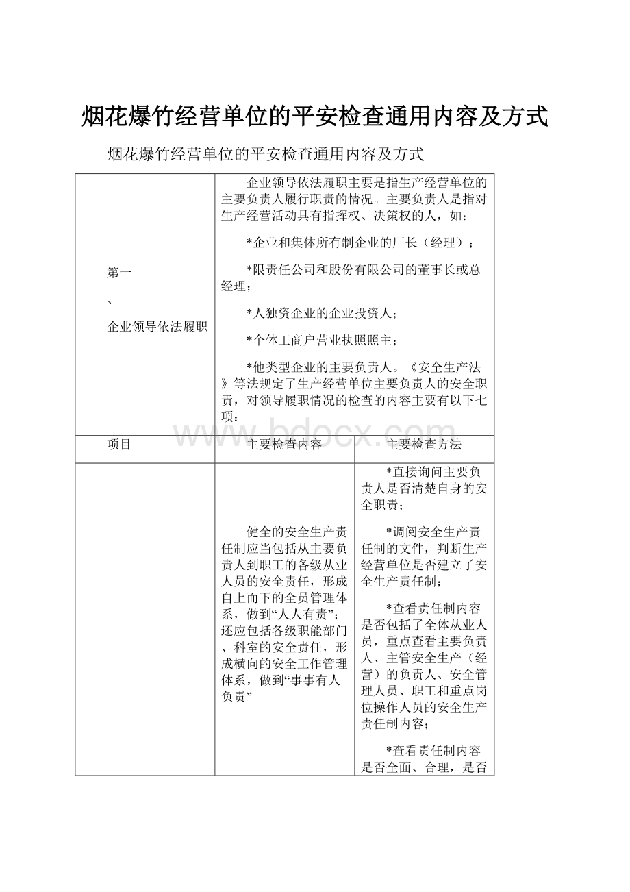 烟花爆竹经营单位的平安检查通用内容及方式.docx_第1页