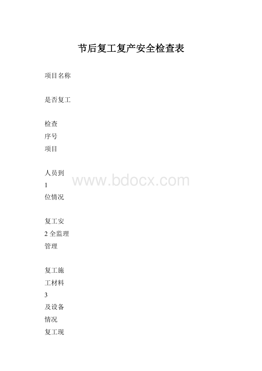 节后复工复产安全检查表.docx_第1页